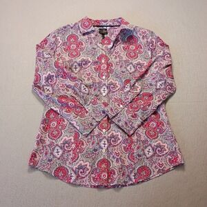 Womens Top-TALBOTS-Pink/Blue/White Paisley Like 100% Cotton Collared Size 6‎
